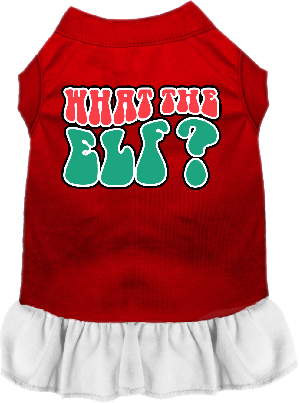 What the Elf Screen Print Dog Dress Red with White Size MD